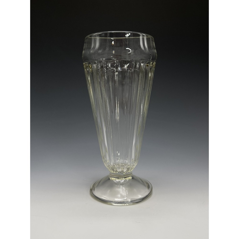 Jeanette‎ Clear Glass Tumbler Ribbed Footed Ice Soda Sundae Shake Cup Restaurant